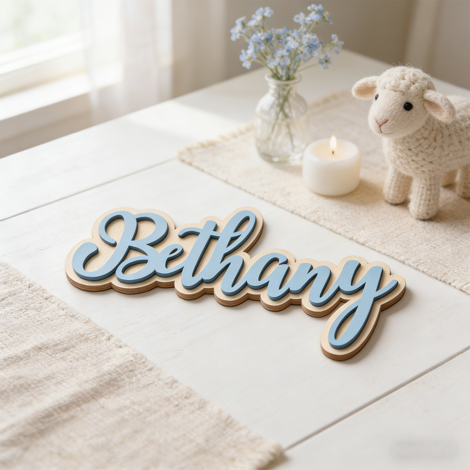 Home Decor For Wedding - 1 Personalized Double-layer Wooden Name Tag,