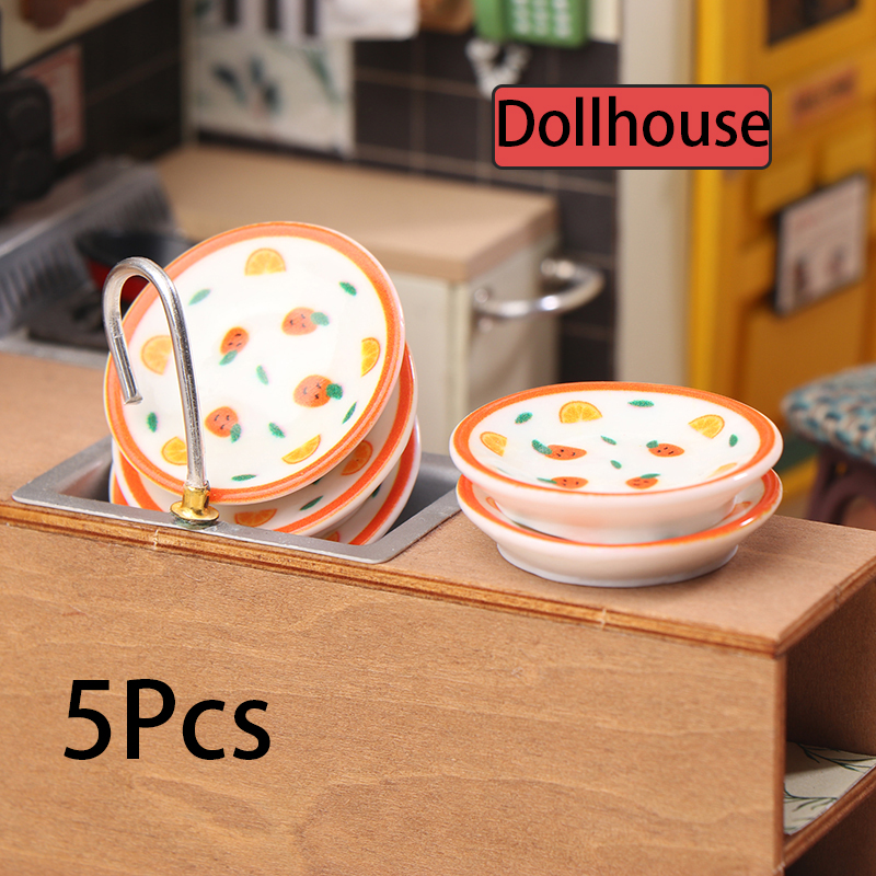 Home Decor Kitchen - 5Pcs 1/12 Dollhouse Mini Plates Dishes