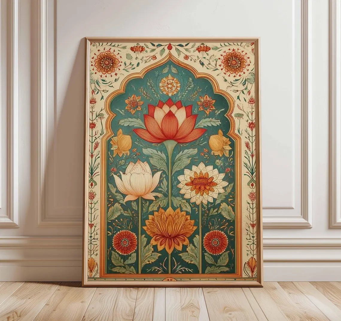 Home Decor Unique Items - Lotus Flower Wall Art Poster, Indian
