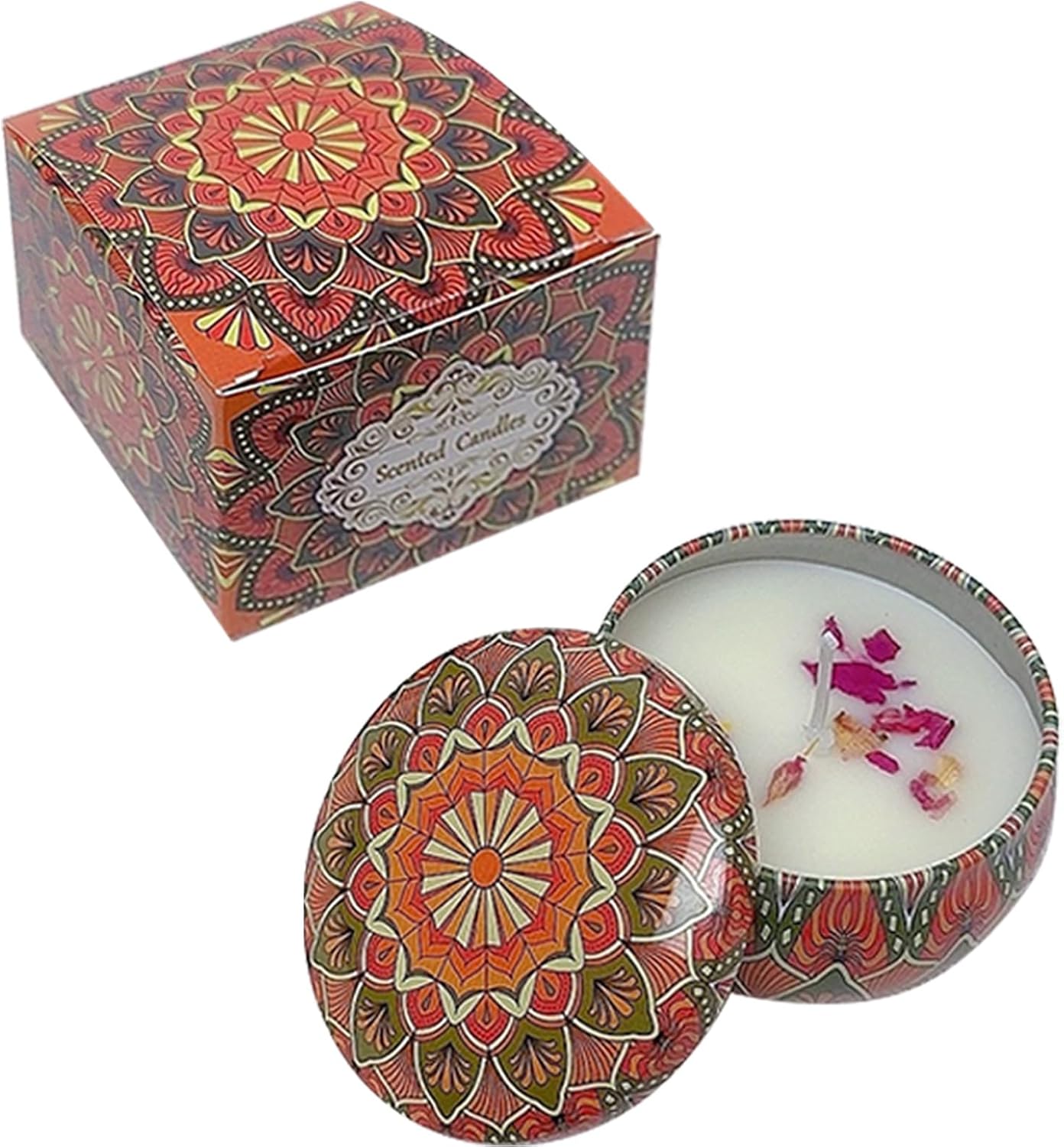 Home Decor Flowers - Small Mandala Scented Candle in Tin,