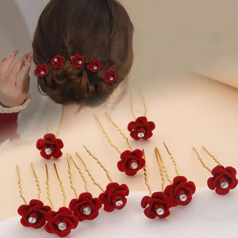 Home Decor Flowers - 10Pcs Rose Hair Accessories Wedding Bride