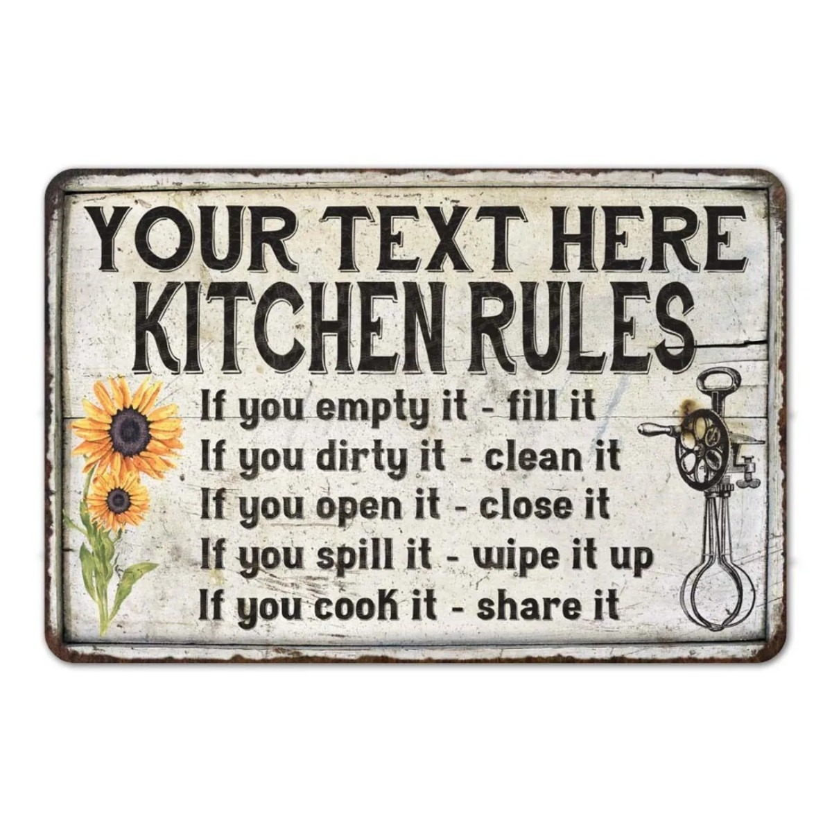 Home Decor Kitchen - Personalized Kitchen Rules Chic Vintage Metal