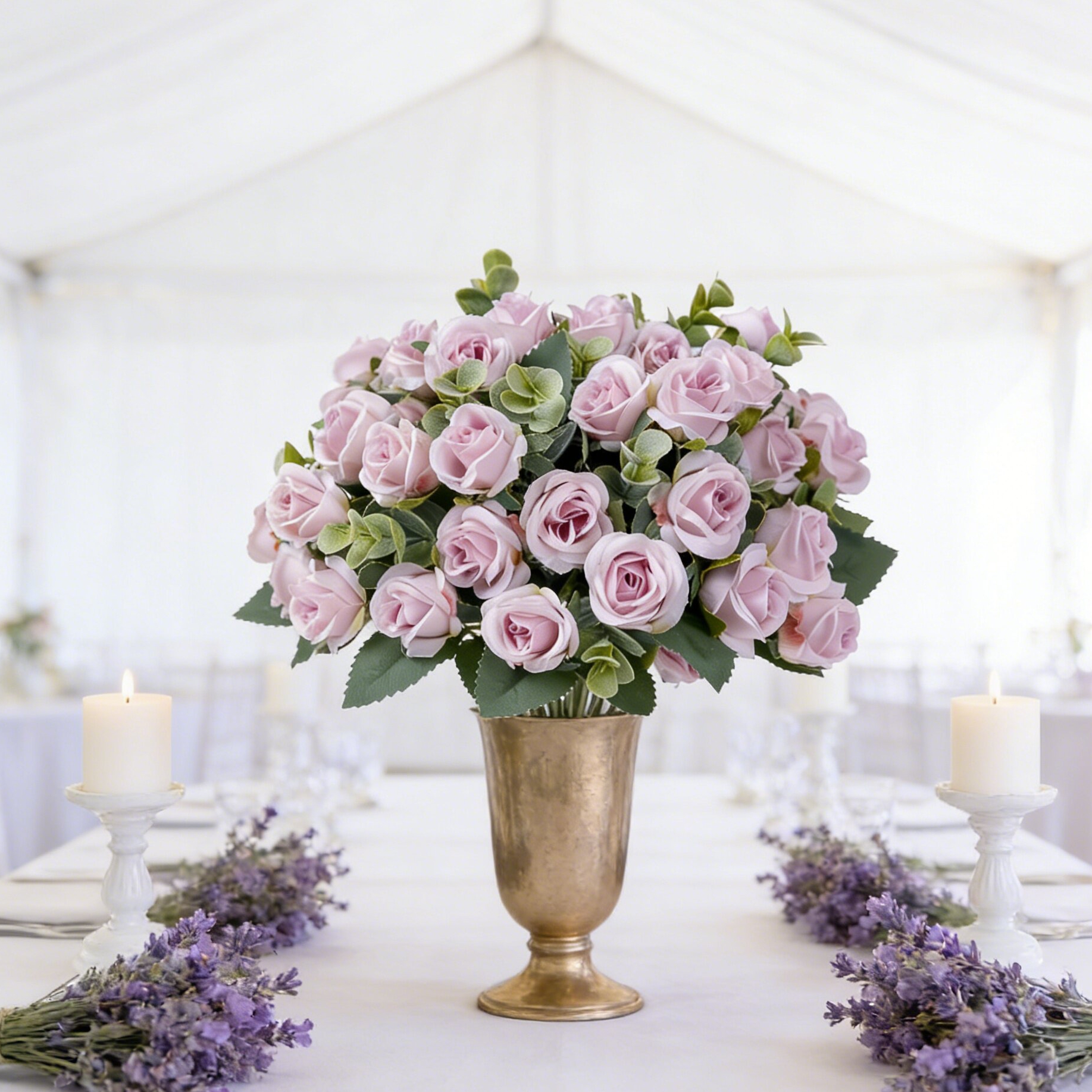Home Decor Ai Free - Artificial Silk Roses Flowers Eucalyptus Leaves