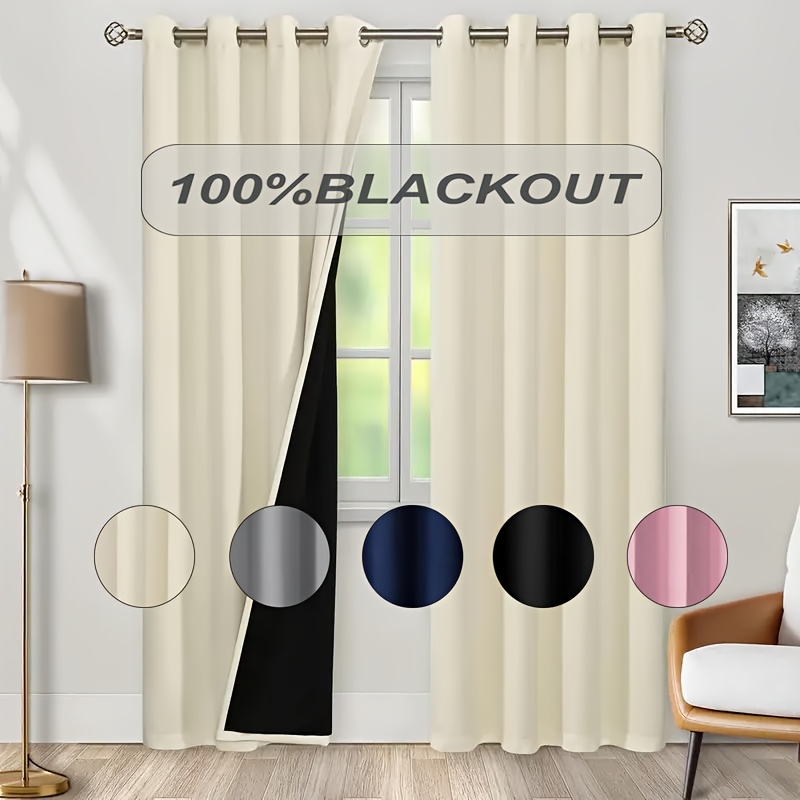 Home Decor Curtains - 1pc 100% Blackout Curtain with Black