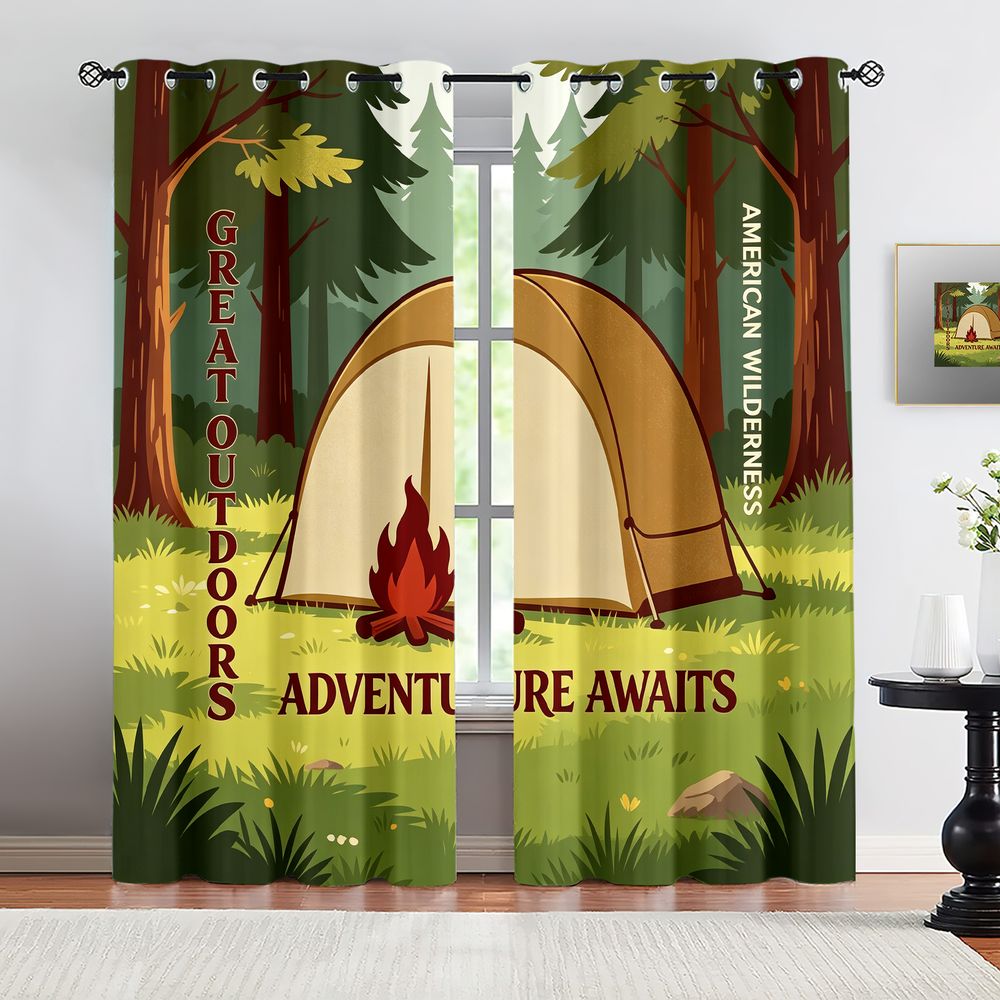Camping Scene Print Curtains,  - Home Decor Curtains recension och pris