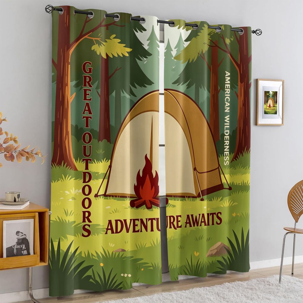 Camping Scene Print Curtains,  - Home Decor Curtains recension och pris