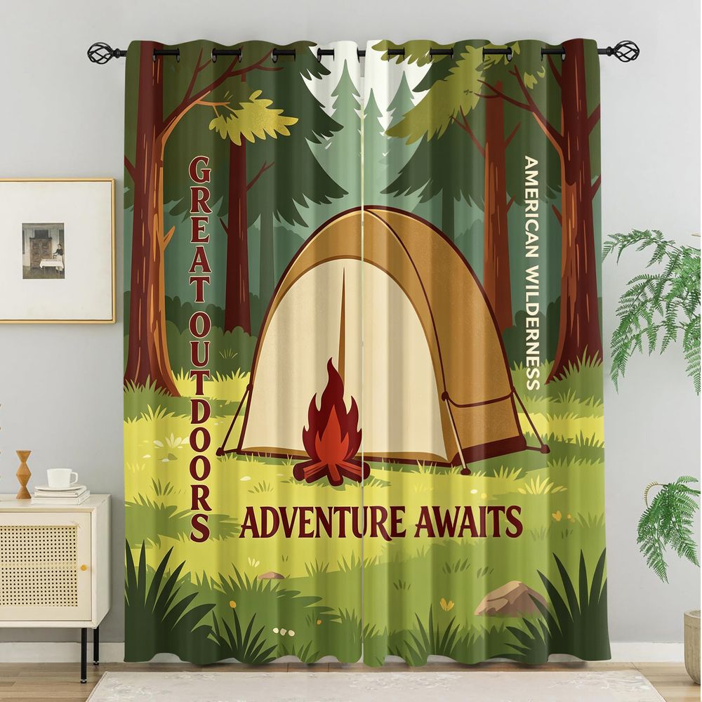 Camping Scene Print Curtains,  - Home Decor Curtains recension och pris