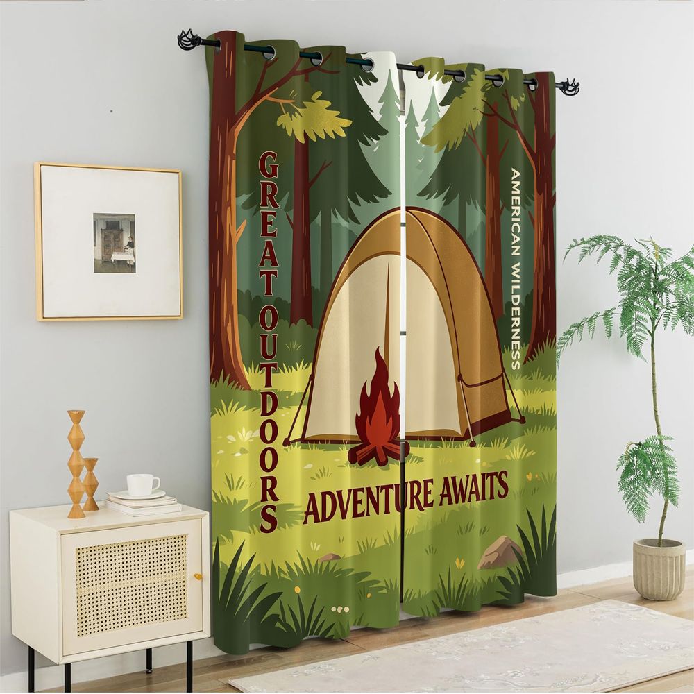 Camping Scene Print Curtains,  - Home Decor Curtains recension och pris